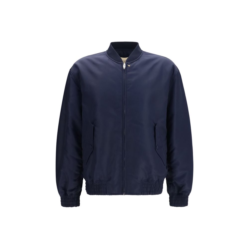 Valentino Garavani Blue Nylon Bomber Jacket VLogo AW26