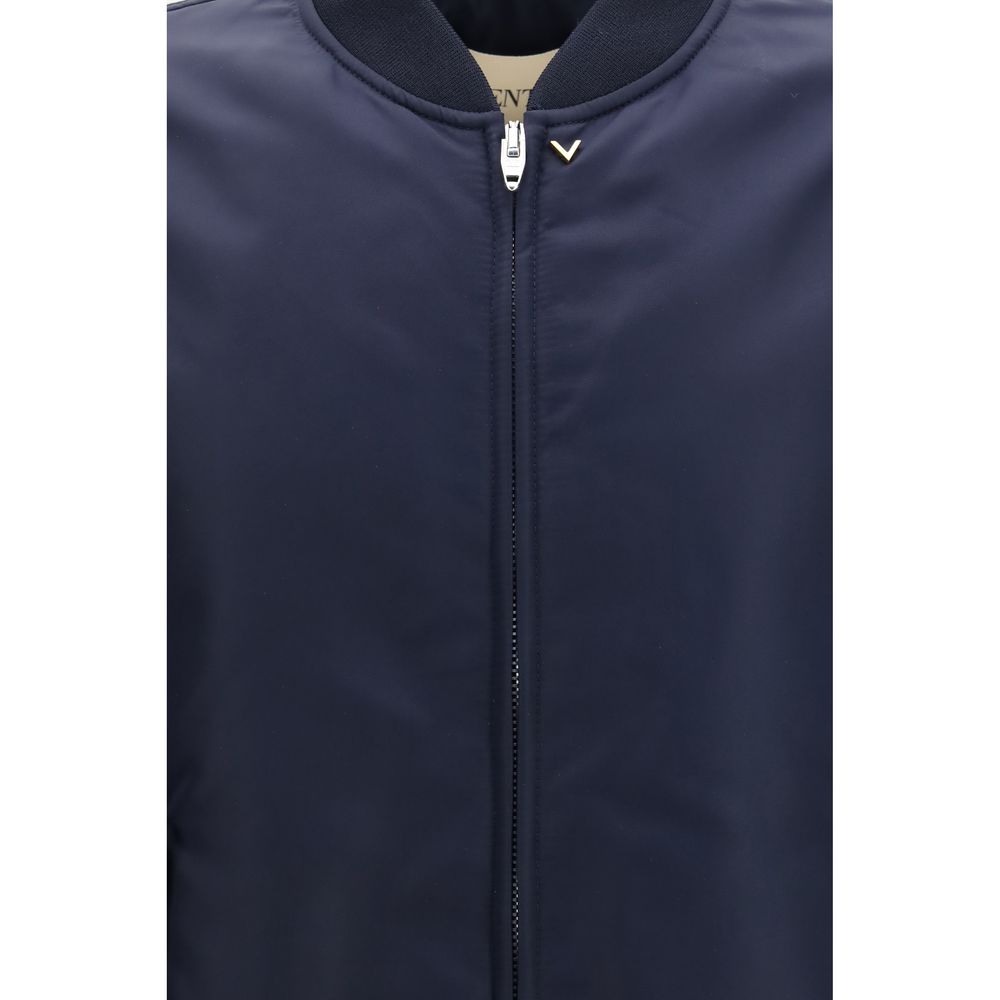 Valentino Garavani Blue Nylon Bomber Jacket VLogo AW26
