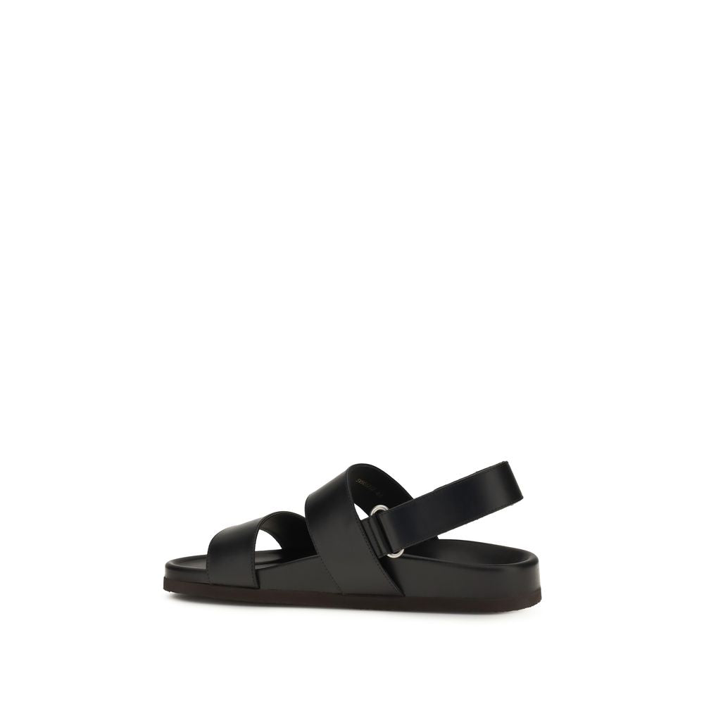 Valentino Garavani Studshield Black Calfskin Flat Sandals VLogo