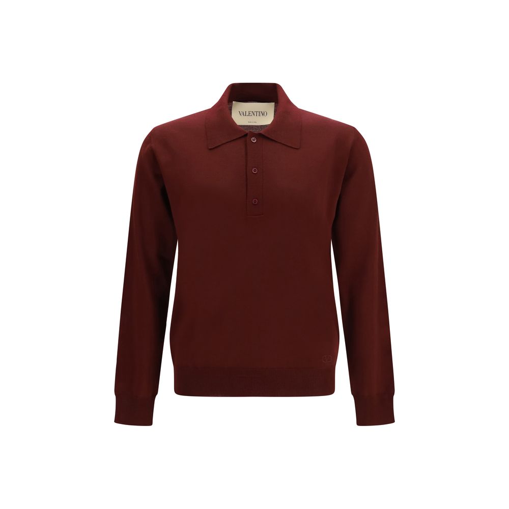 Valentino Garavani VLogo Long-Sleeve Merino Wool Polo Shirt in Bordeaux