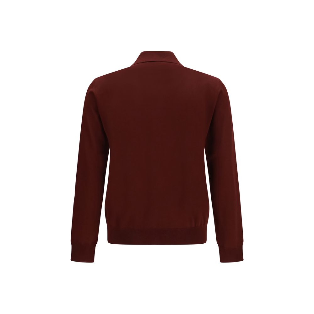 Valentino Garavani VLogo Long-Sleeve Merino Wool Polo Shirt in Bordeaux