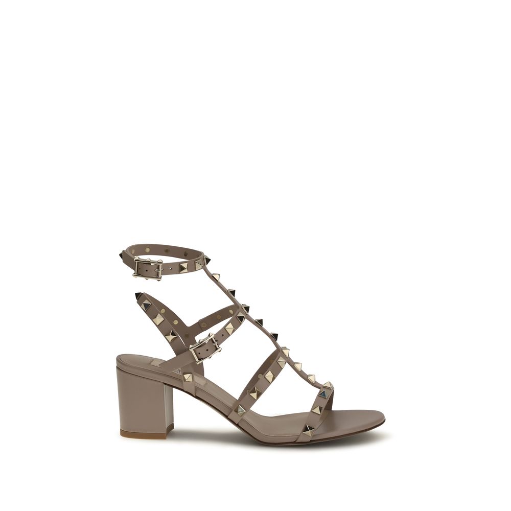 Valentino Garavani Rockstud Block-Heel Sandals in Poudre Calfskin