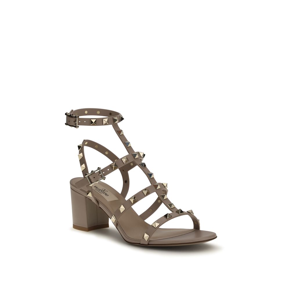 Valentino Garavani Rockstud Block-Heel Sandals in Poudre Calfskin