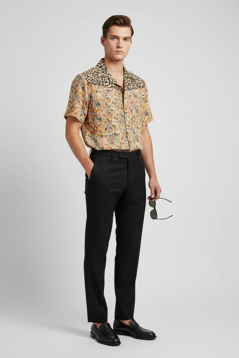 Valentino Garavani Floral & Leopard Print Silk Bowling Shirt