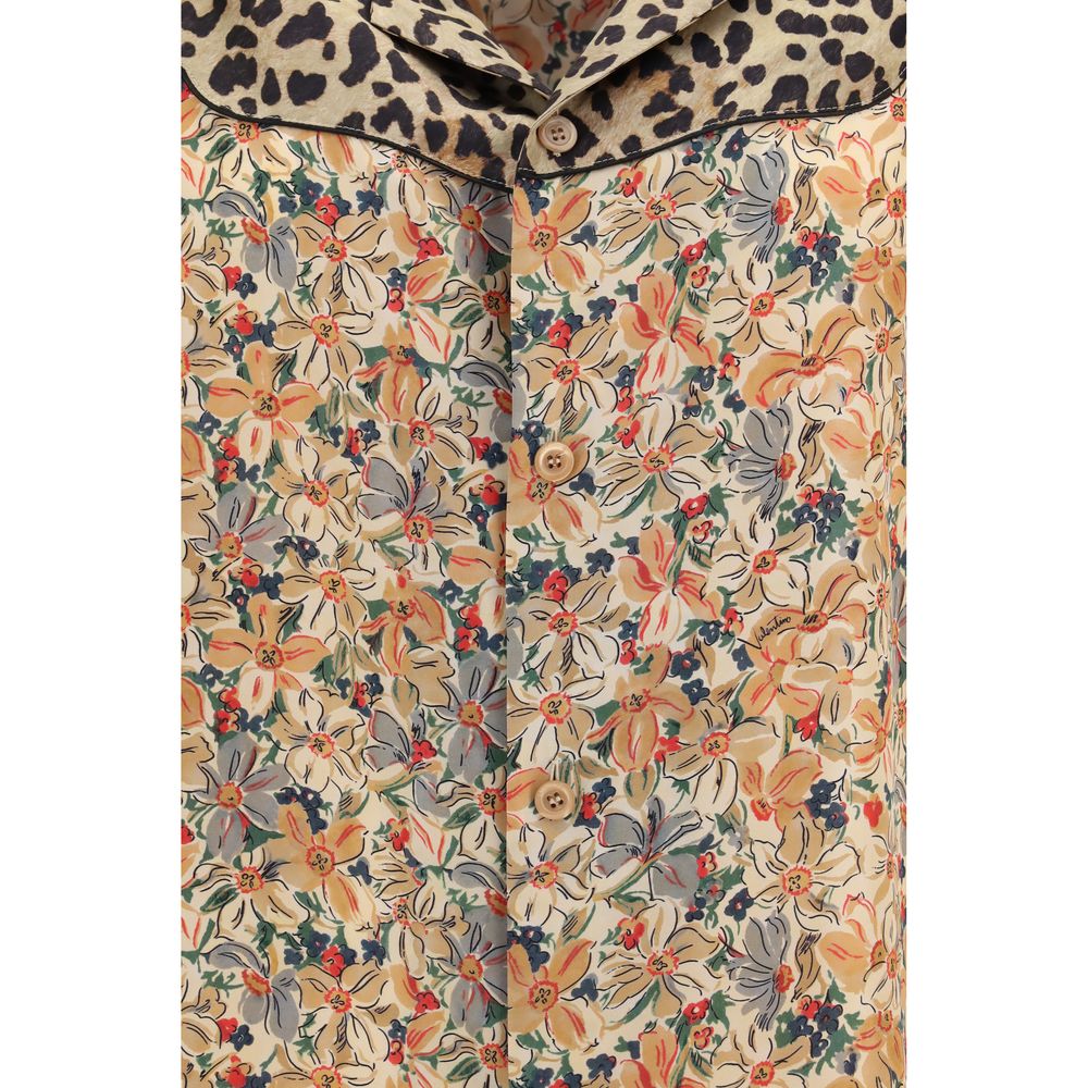 Valentino Garavani Floral & Leopard Print Silk Bowling Shirt