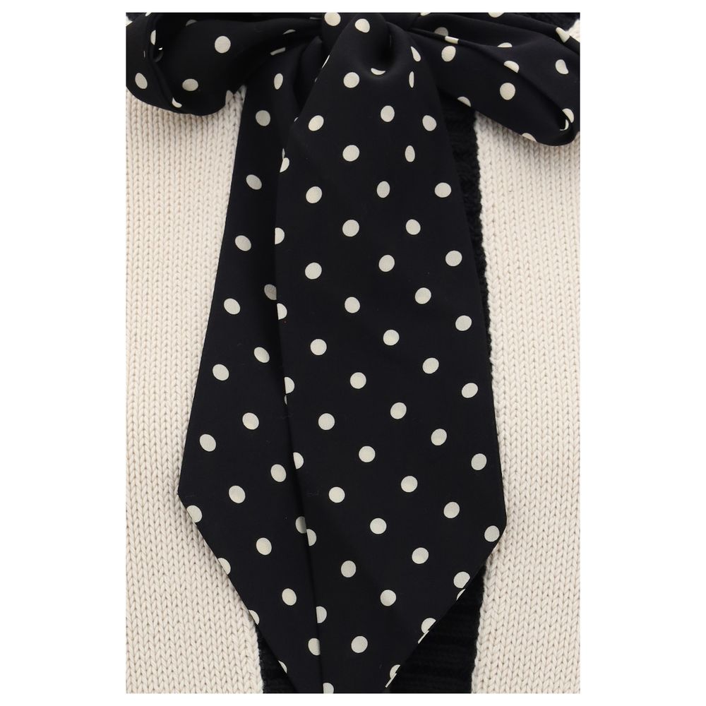 Valentino Garavani Beige Cotton Polka-Dot Bow Cardigan