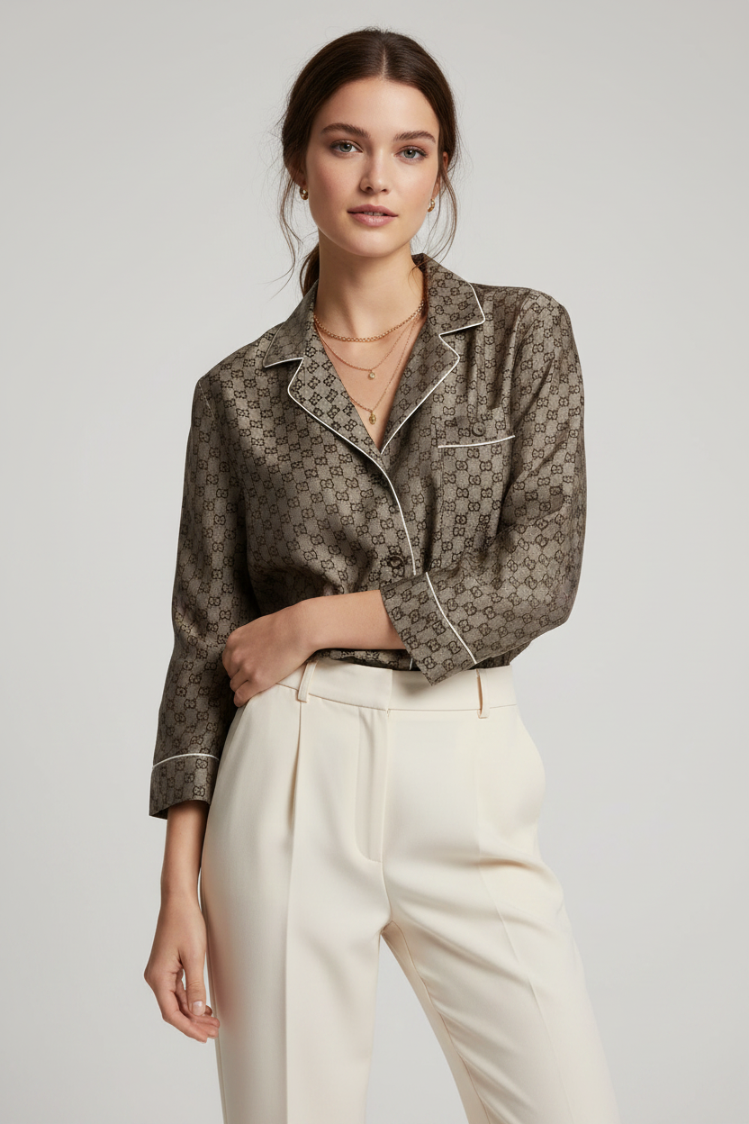 Camisa de seda color beige
