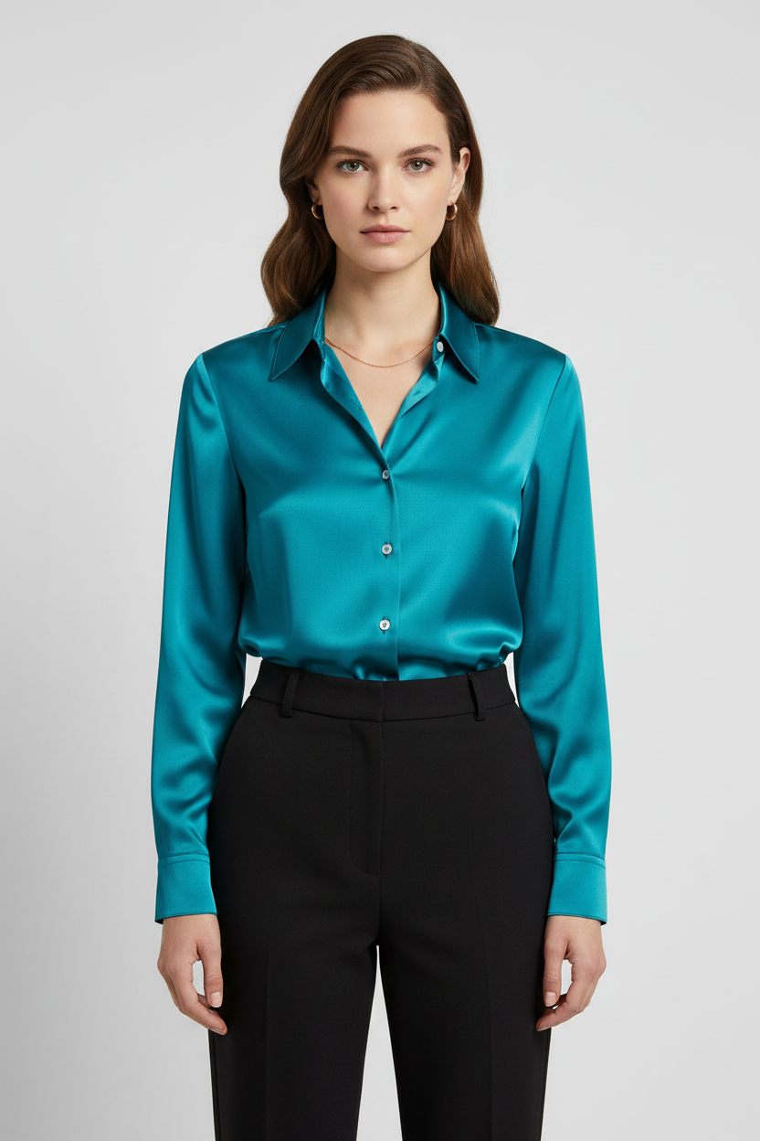 Blue Silk Dress Shirt