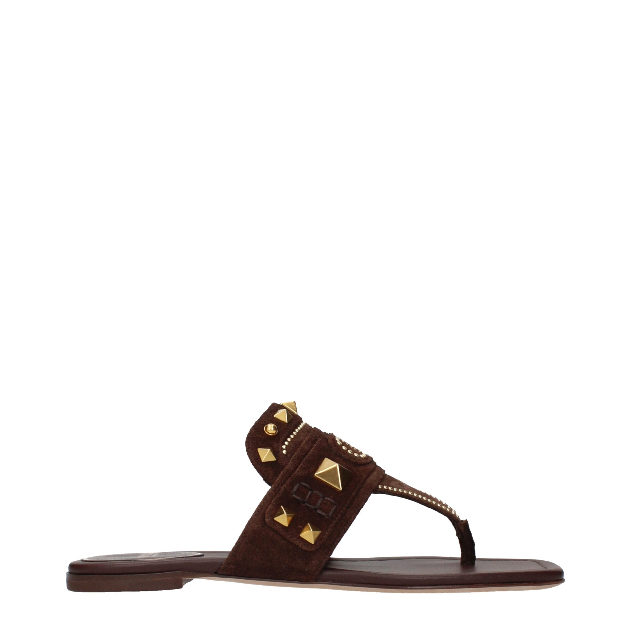 Valentino Garavani Brown Suede Flip-Flop Sandals with Front Logo