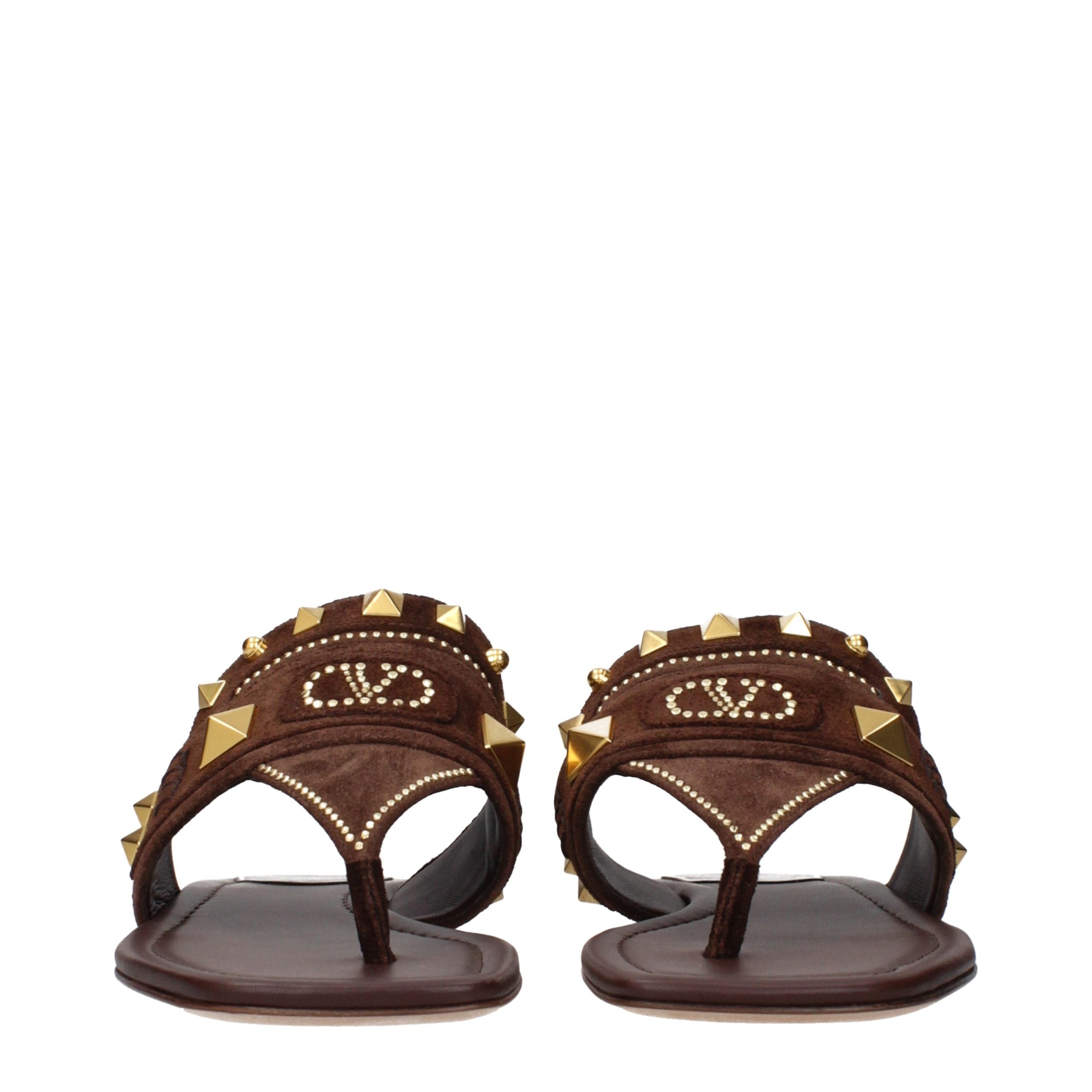 Valentino Garavani Brown Suede Flip-Flop Sandals with Front Logo