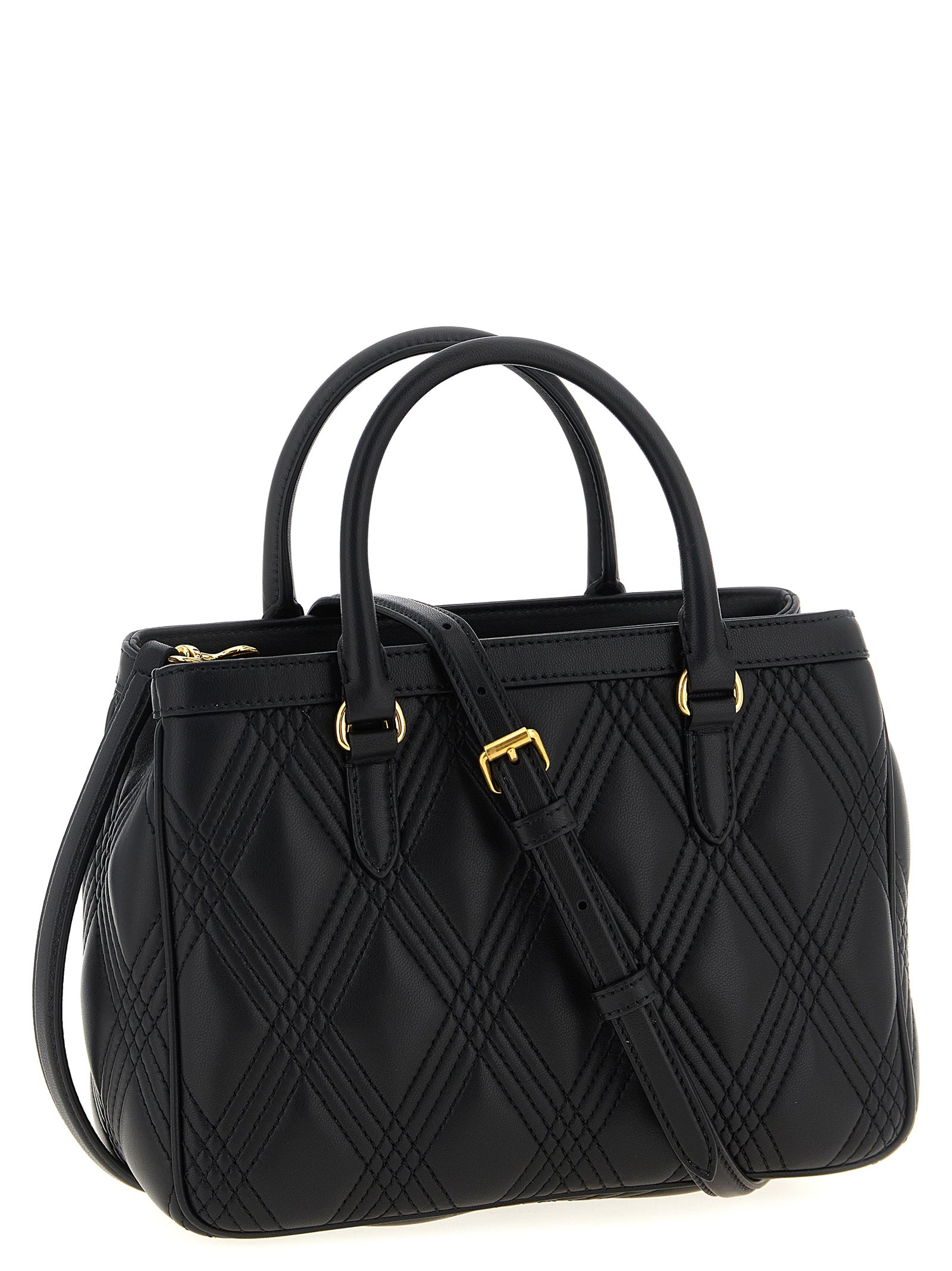 Valentino Garavani Quiltie 67 Black Quilted Nappa Leather Handbag Diamond Weave VLogo Antiqued Effect Women