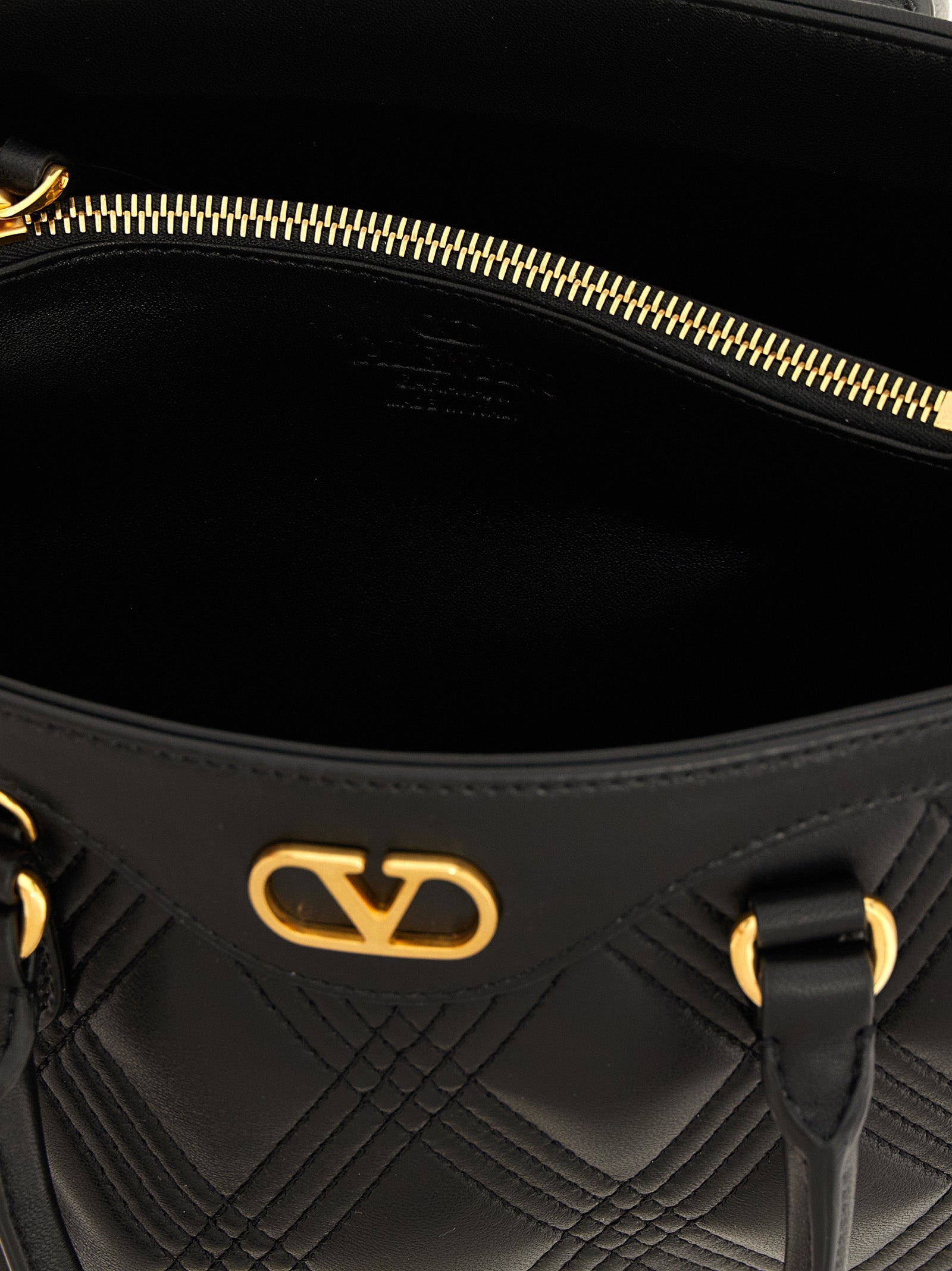 Valentino Garavani Quiltie 67 Black Quilted Nappa Leather Handbag Diamond Weave VLogo Antiqued Effect Women