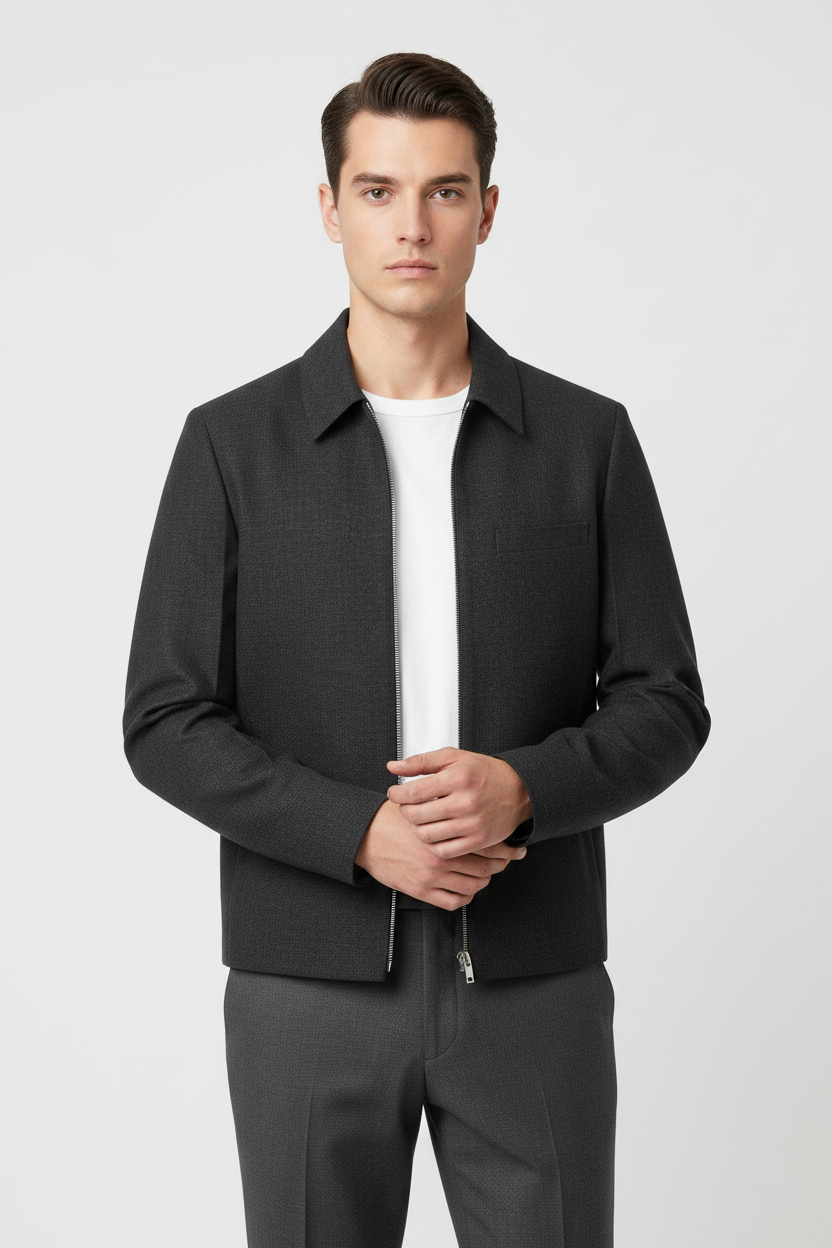 Givenchy Gray Virgin Wool Blouson Shirt Collar Zip Men