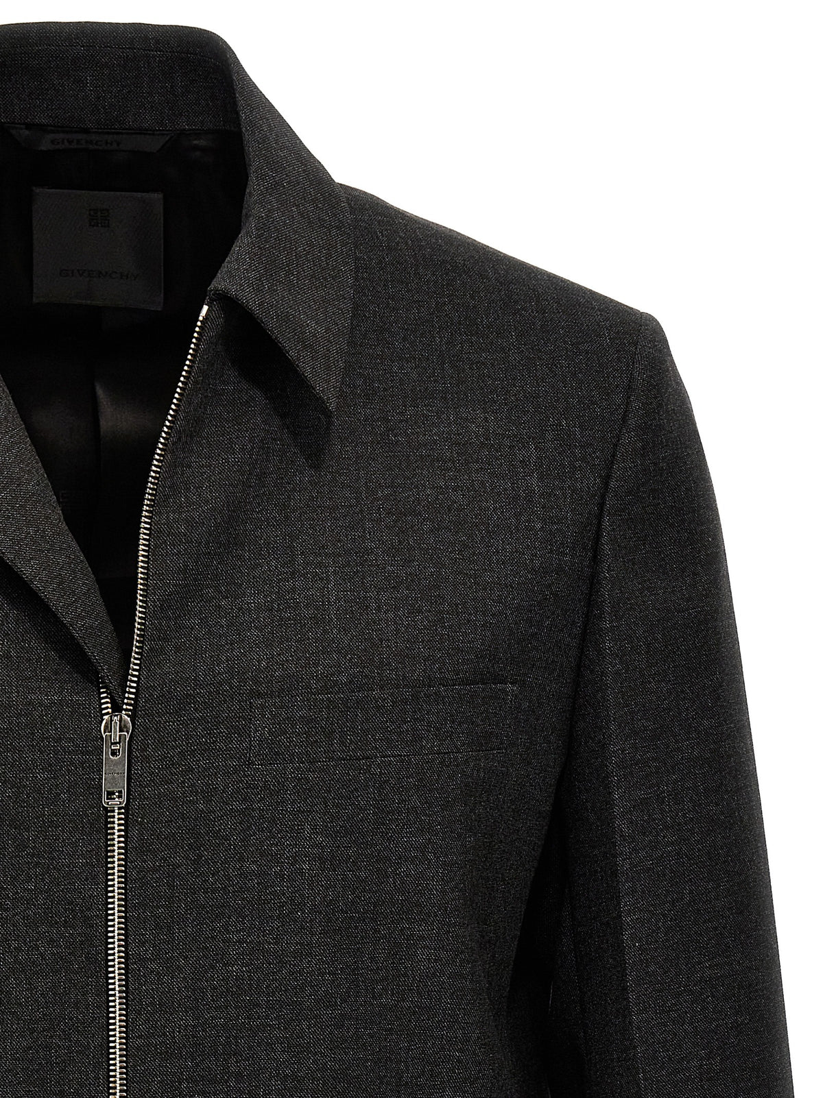 Givenchy Gray Virgin Wool Blouson Shirt Collar Zip Men