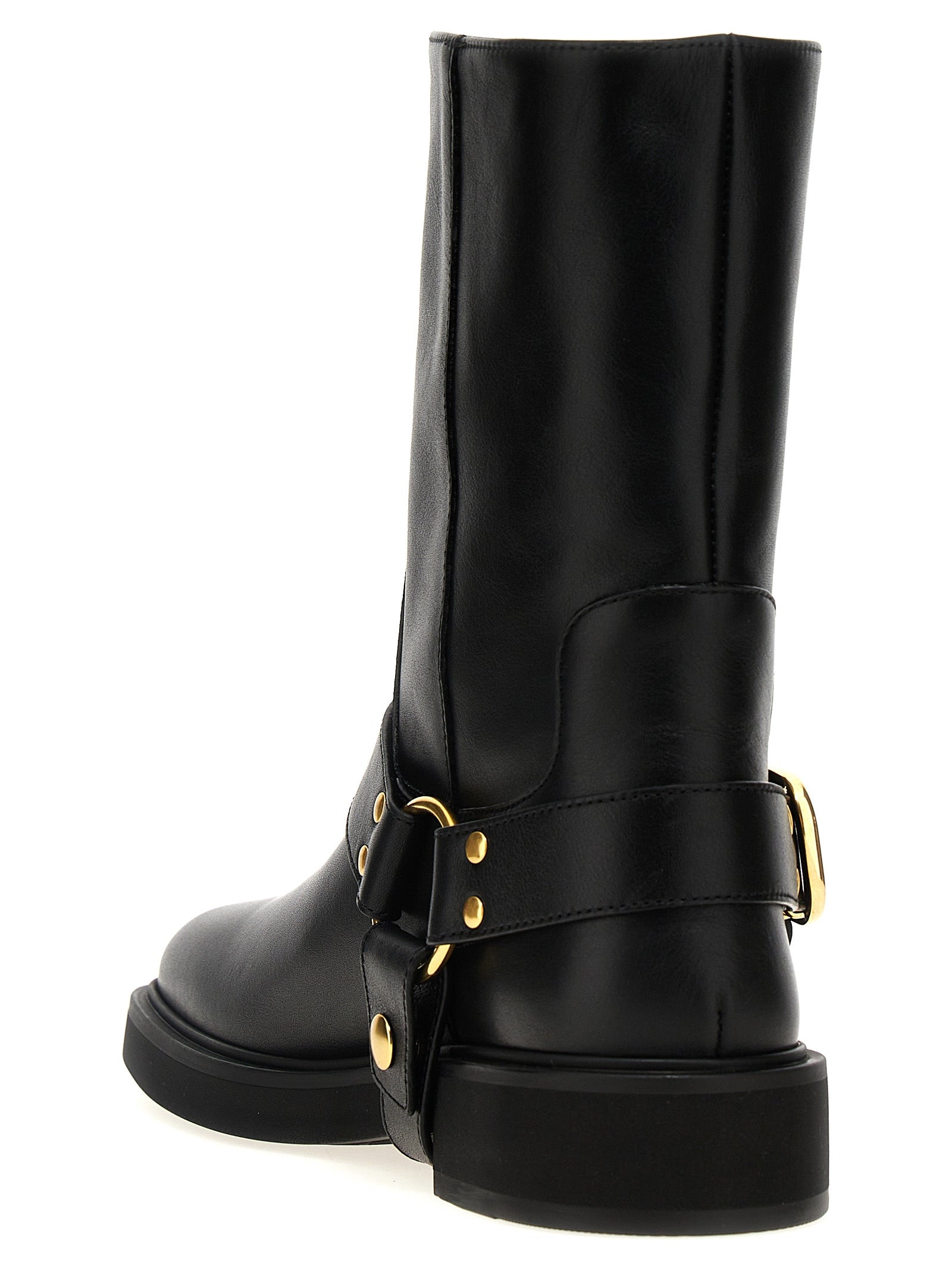 Valentino Garavani Black Calfskin Ankle Boots VLogo Gold