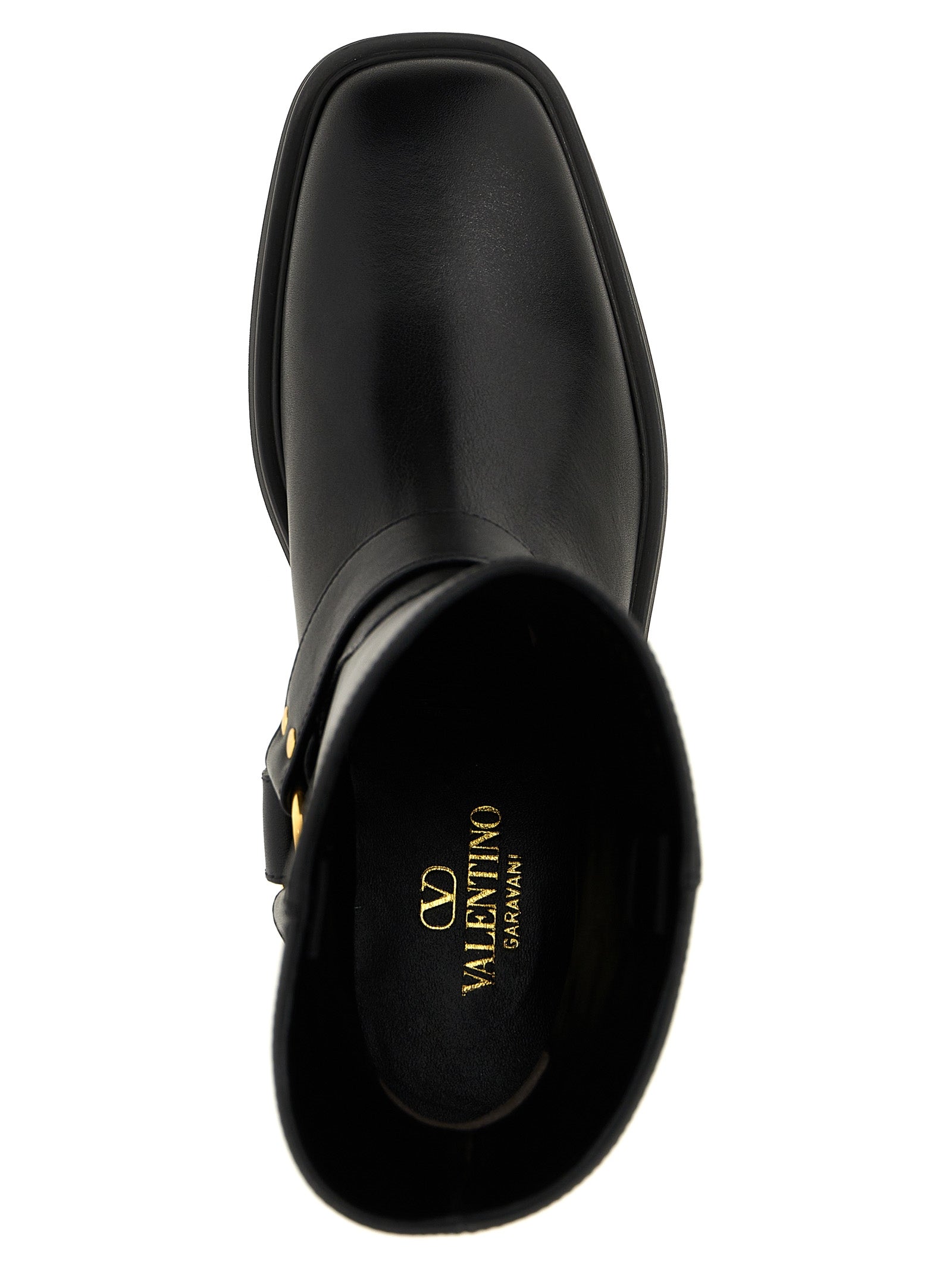 Valentino Garavani Black Calfskin Ankle Boots VLogo Gold