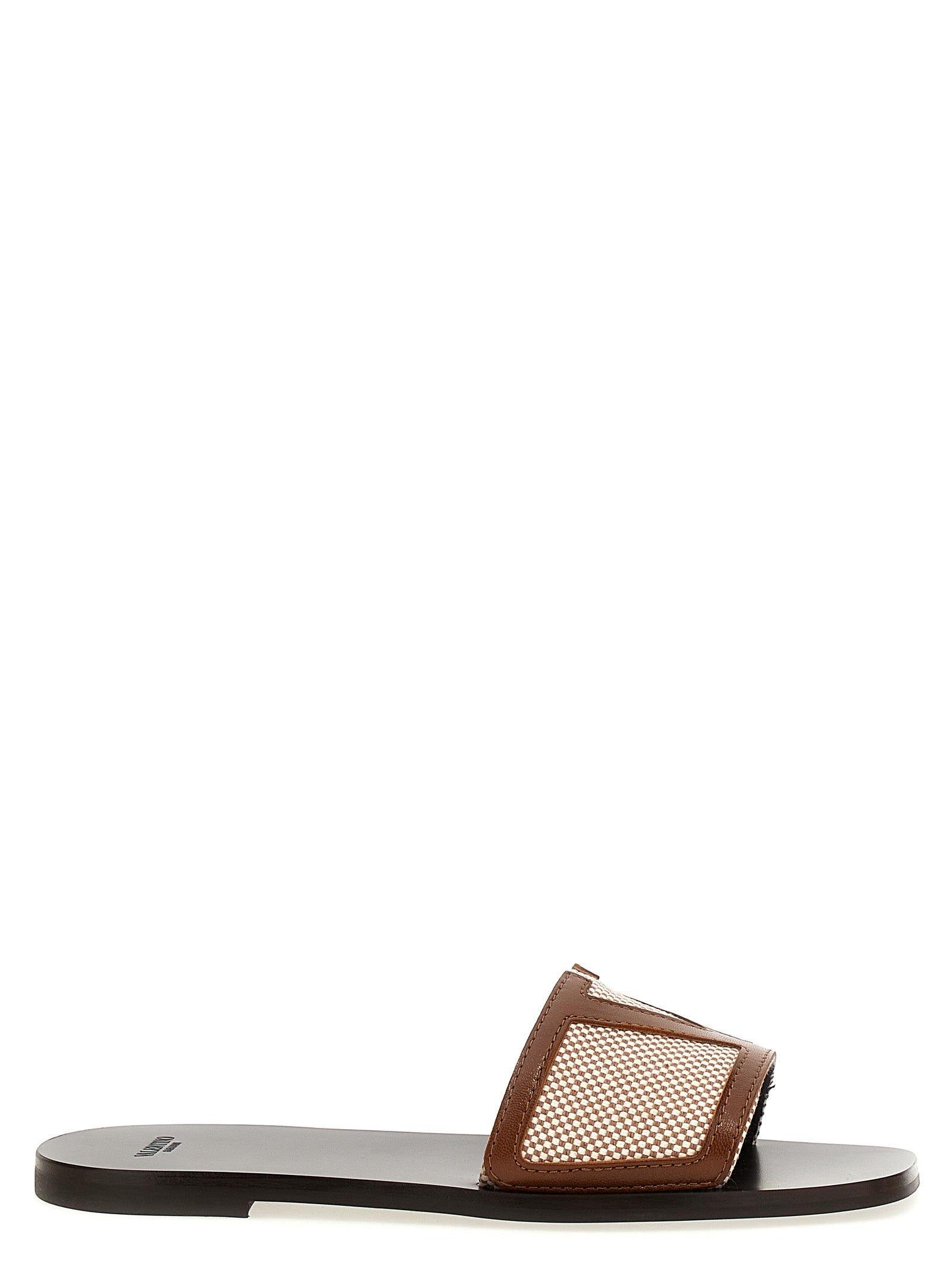 Valentino Garavani Brown Woven Canvas & Leather VLogo Slides