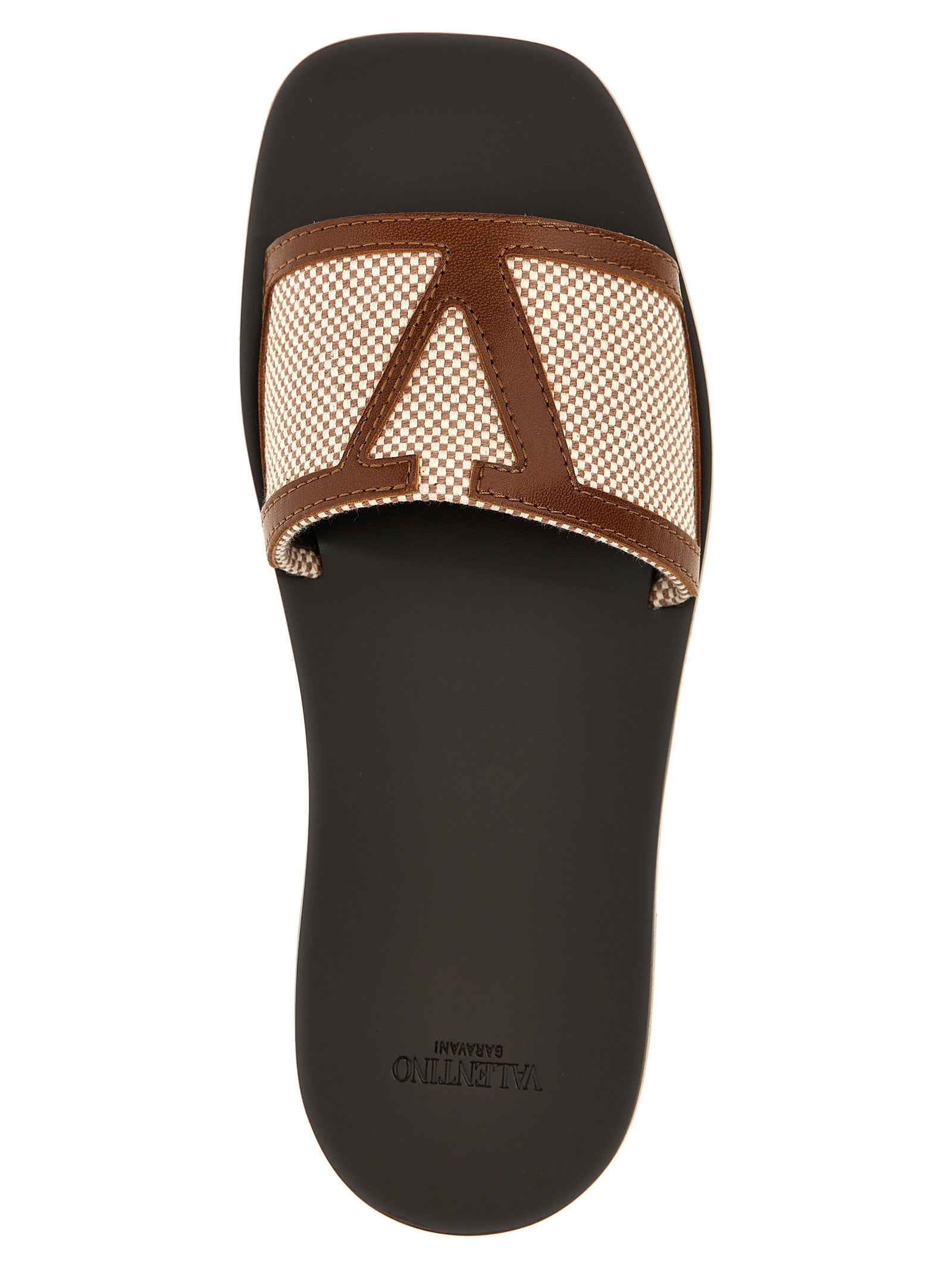 Valentino Garavani Brown Woven Canvas & Leather VLogo Slides