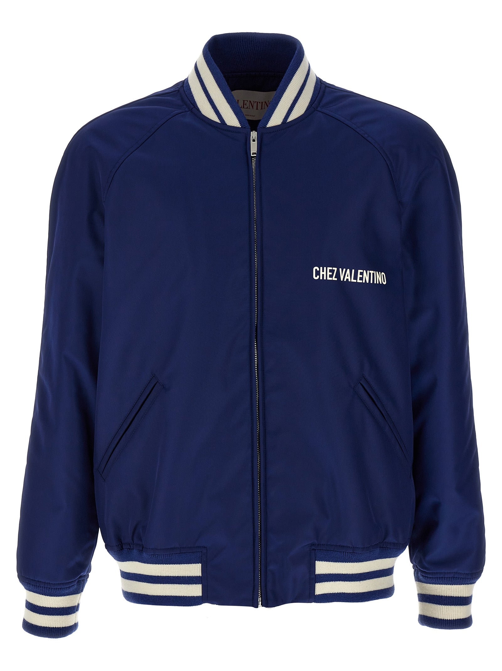 Valentino Garavani Chez Valentino Blue Polyamide Bomber Jacket