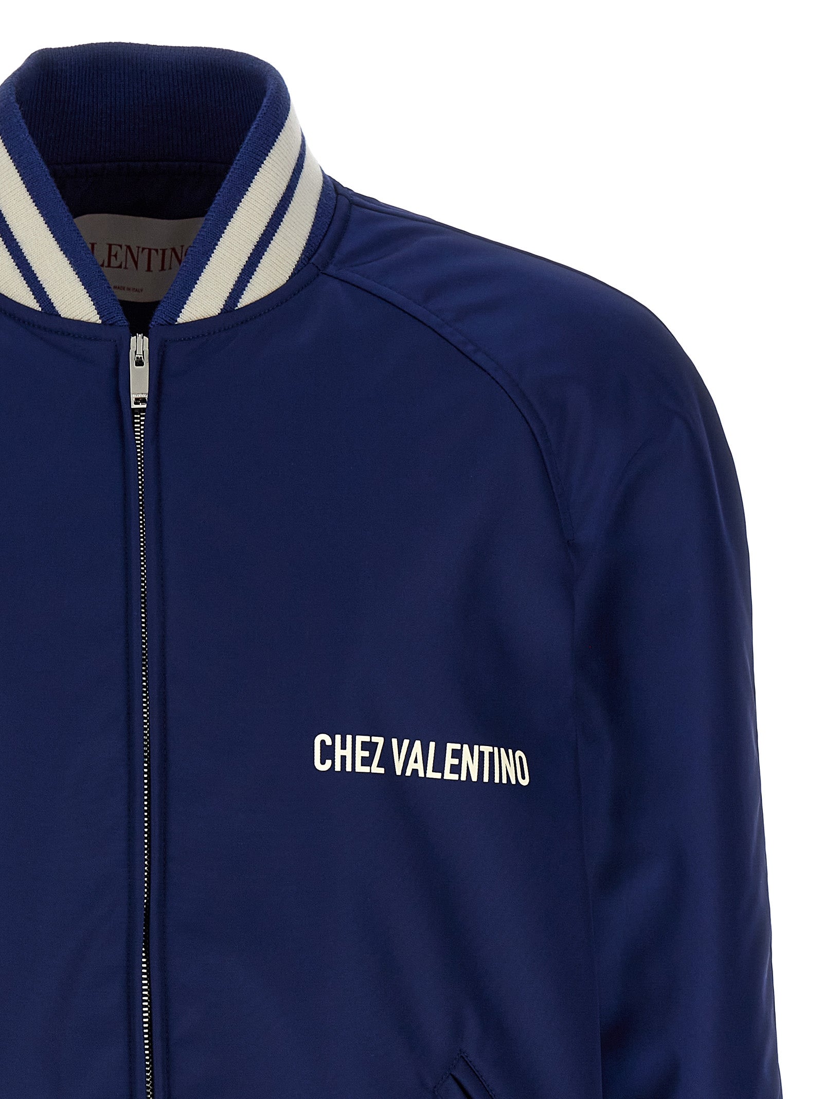 Valentino Garavani Chez Valentino Blue Polyamide Bomber Jacket