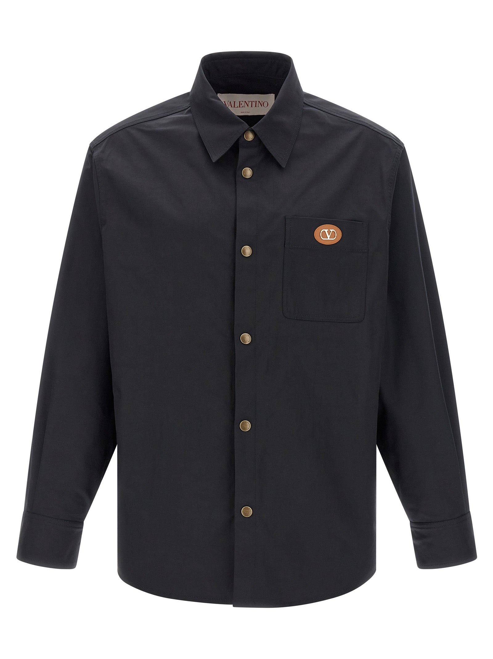 Valentino Garavani Shirt-Style Nylon Jacket in Blue | V Detail | Made in Italy