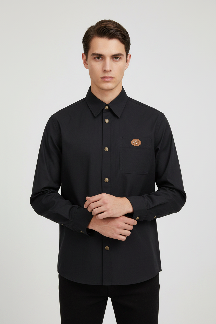 Valentino Garavani Shirt-Style Nylon Jacket in Blue | V Detail | Made in Italy
