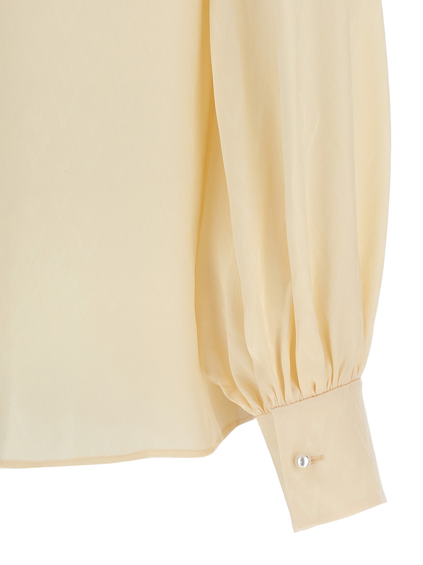 Valentino Garavani Toute la V Beige Silk Jacquard Ruffle Blouse
