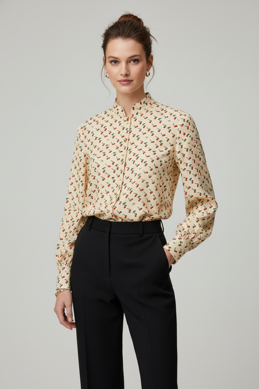 Valentino Garavani Cherryfic Silk Crepe de Chine Blouse
