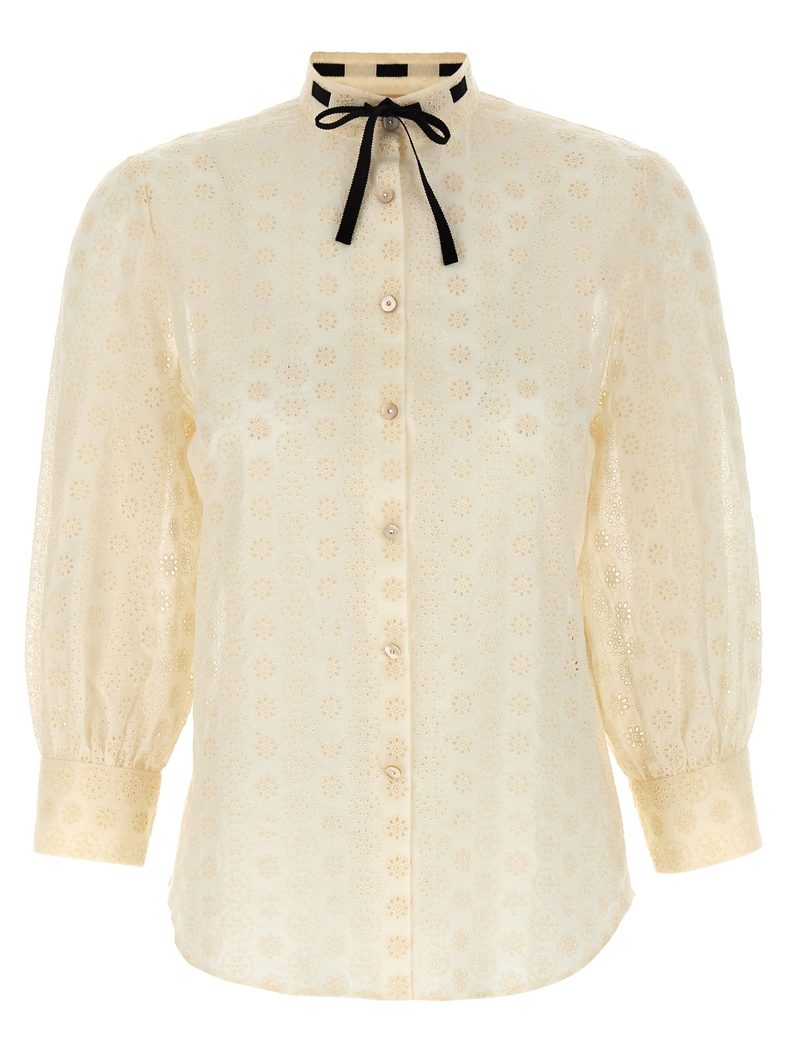 Valentino Garavani Daisy Sangallo White Cotton Polka Dot Blouse