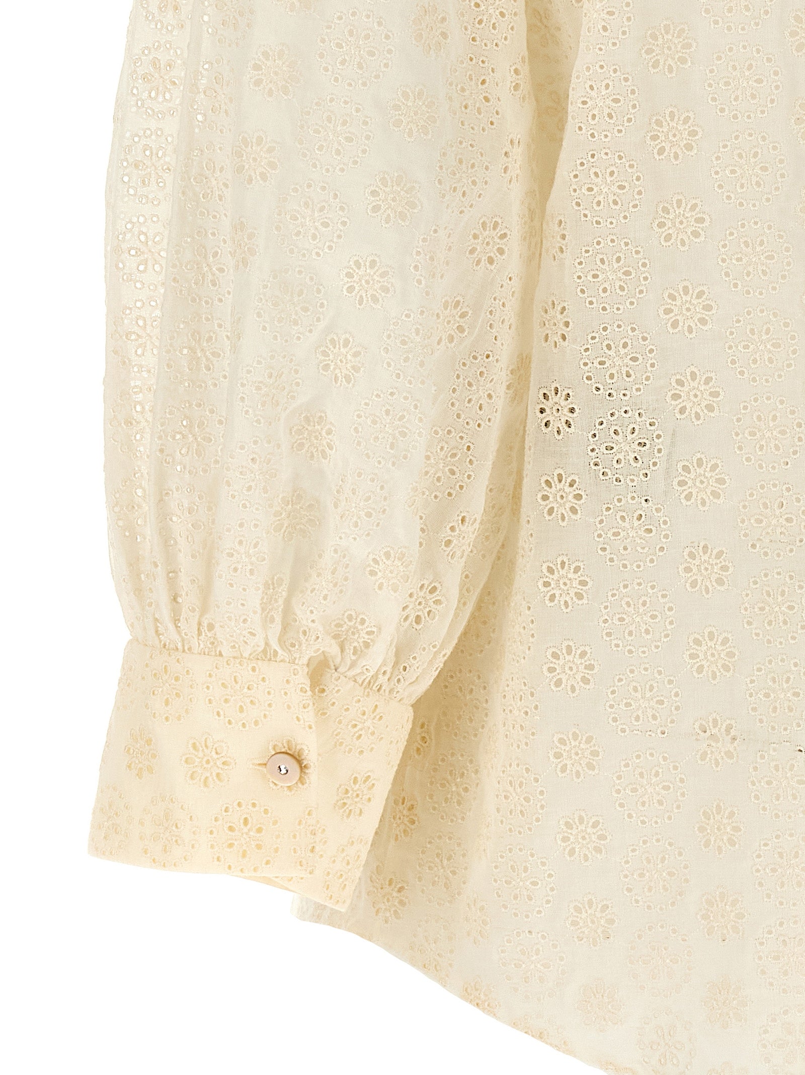 Valentino Garavani Daisy Sangallo White Cotton Polka Dot Blouse