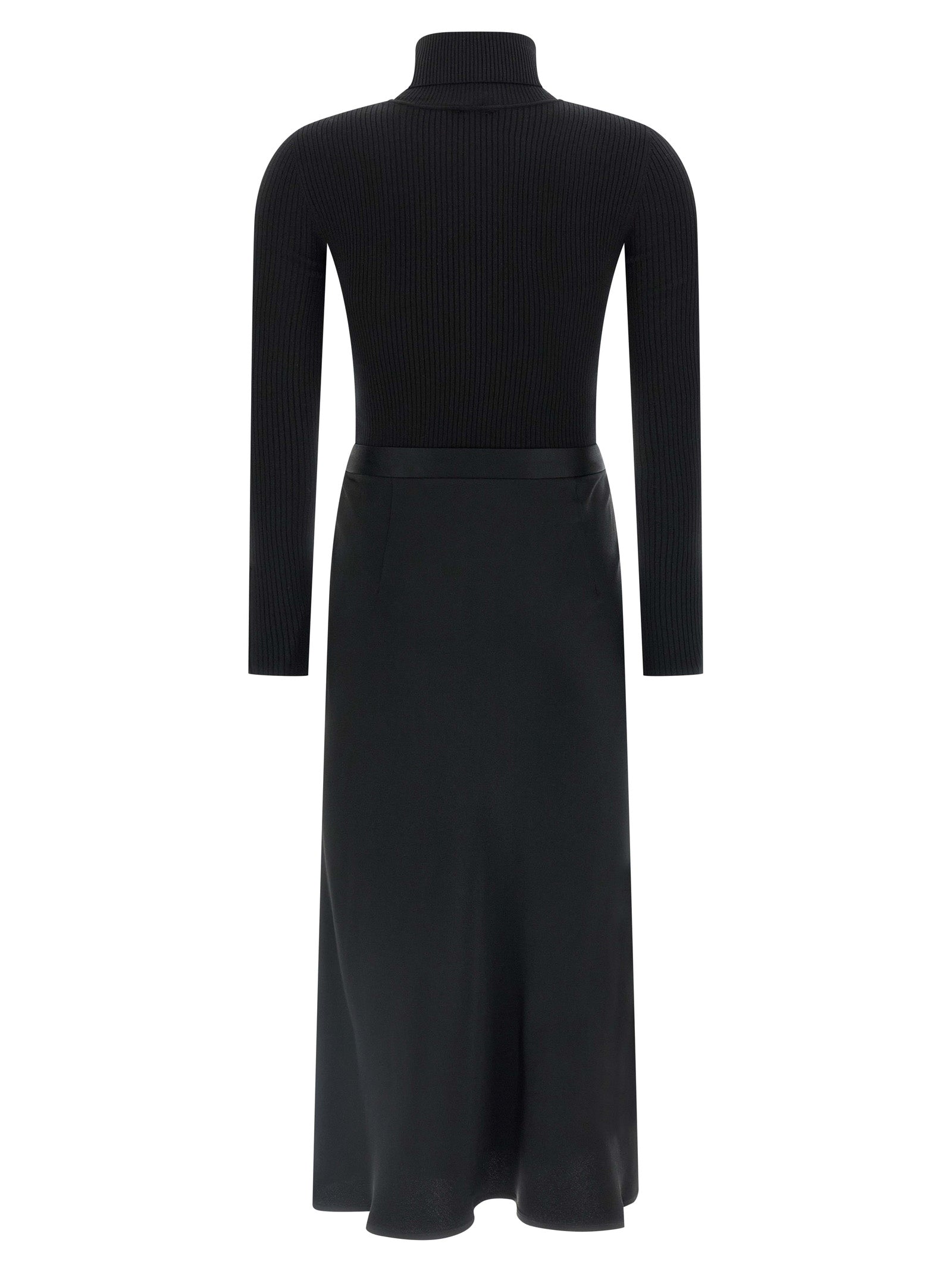 Elisabetta Franchi Black Turtleneck Midi Dress with Satin Skirt