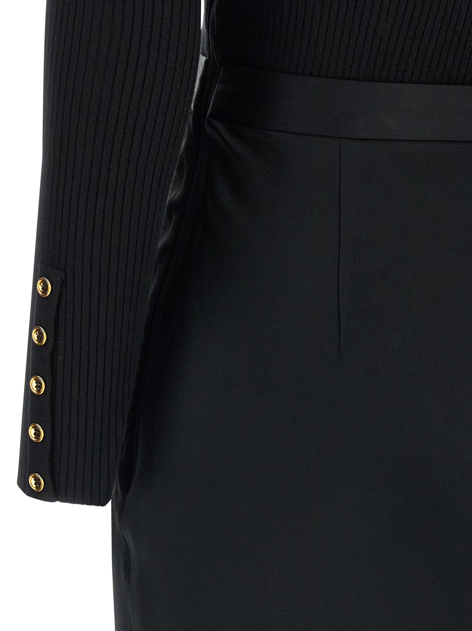 Elisabetta Franchi Black Turtleneck Midi Dress with Satin Skirt