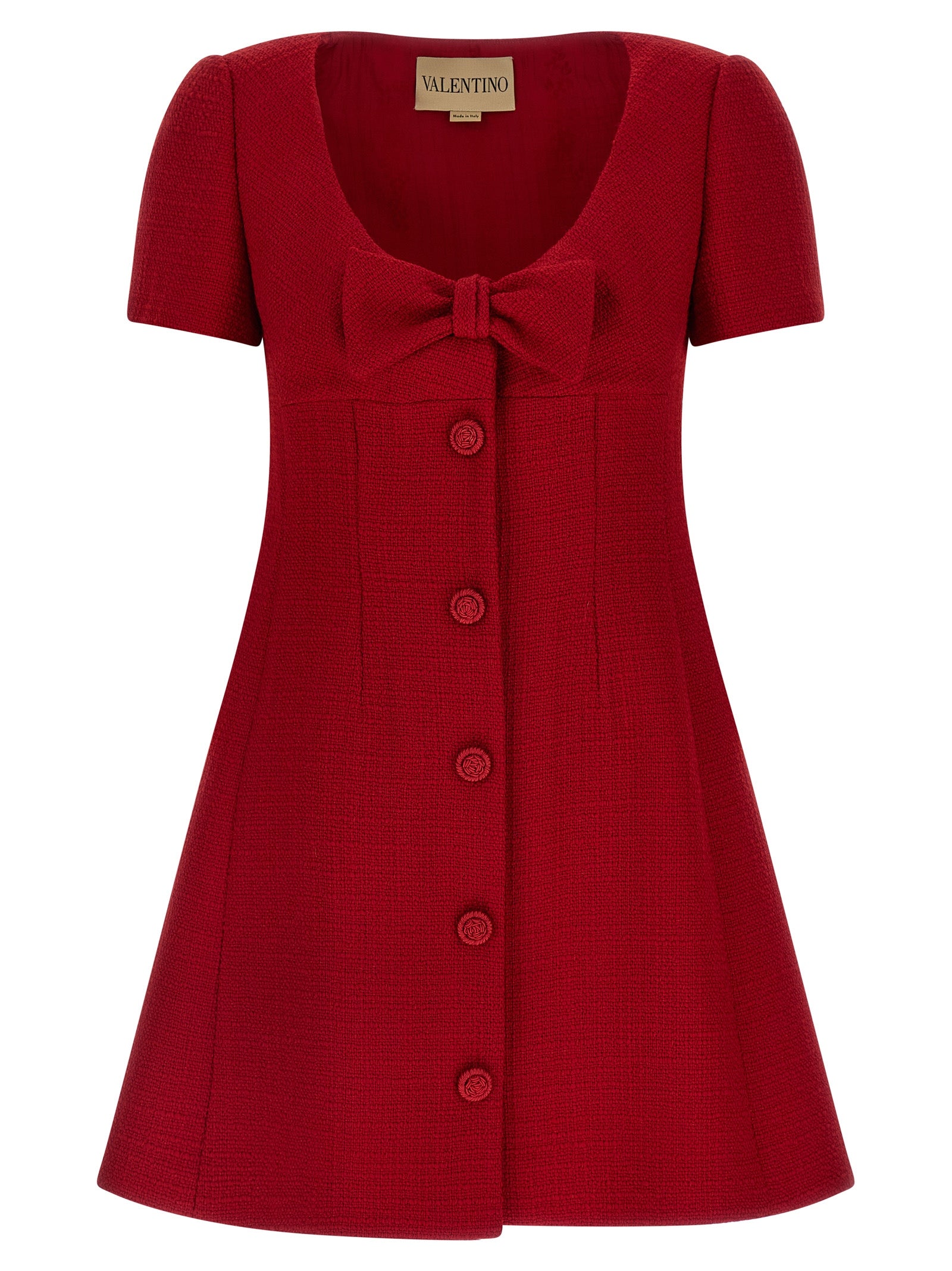 Valentino Garavani Red Wool Tweed Mini Dress – VLogo Jacquard