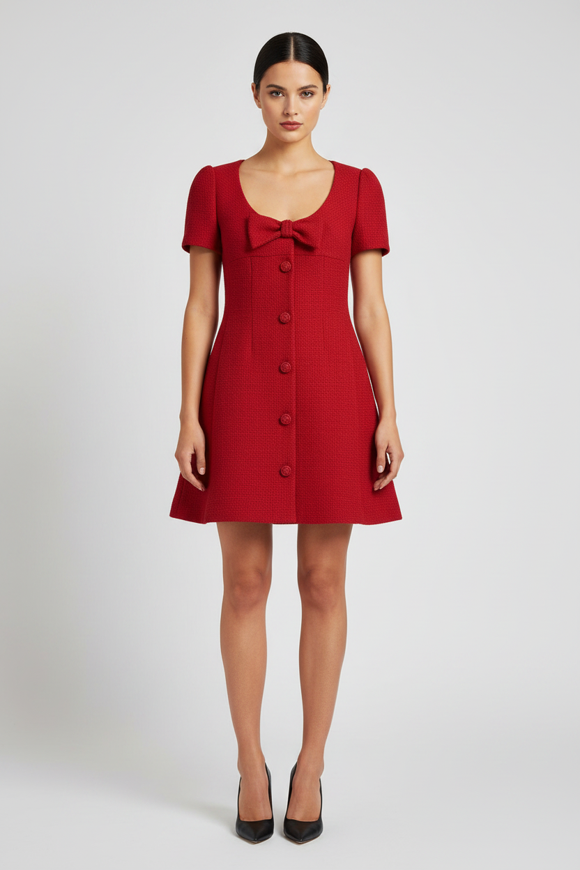 Valentino Garavani Red Wool Tweed Mini Dress – VLogo Jacquard