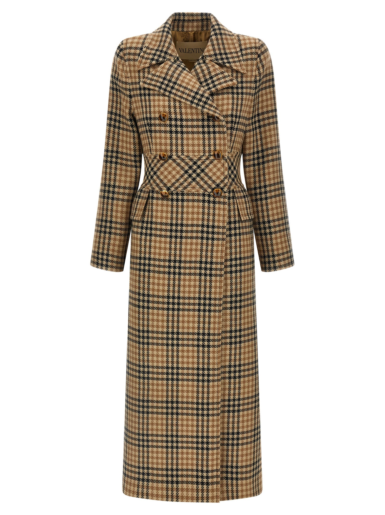 Valentino Garavani Double-Breasted Virgin Wool Long Coat in Brown