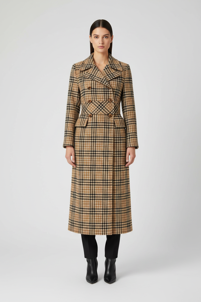 Valentino Garavani Double-Breasted Virgin Wool Long Coat in Brown