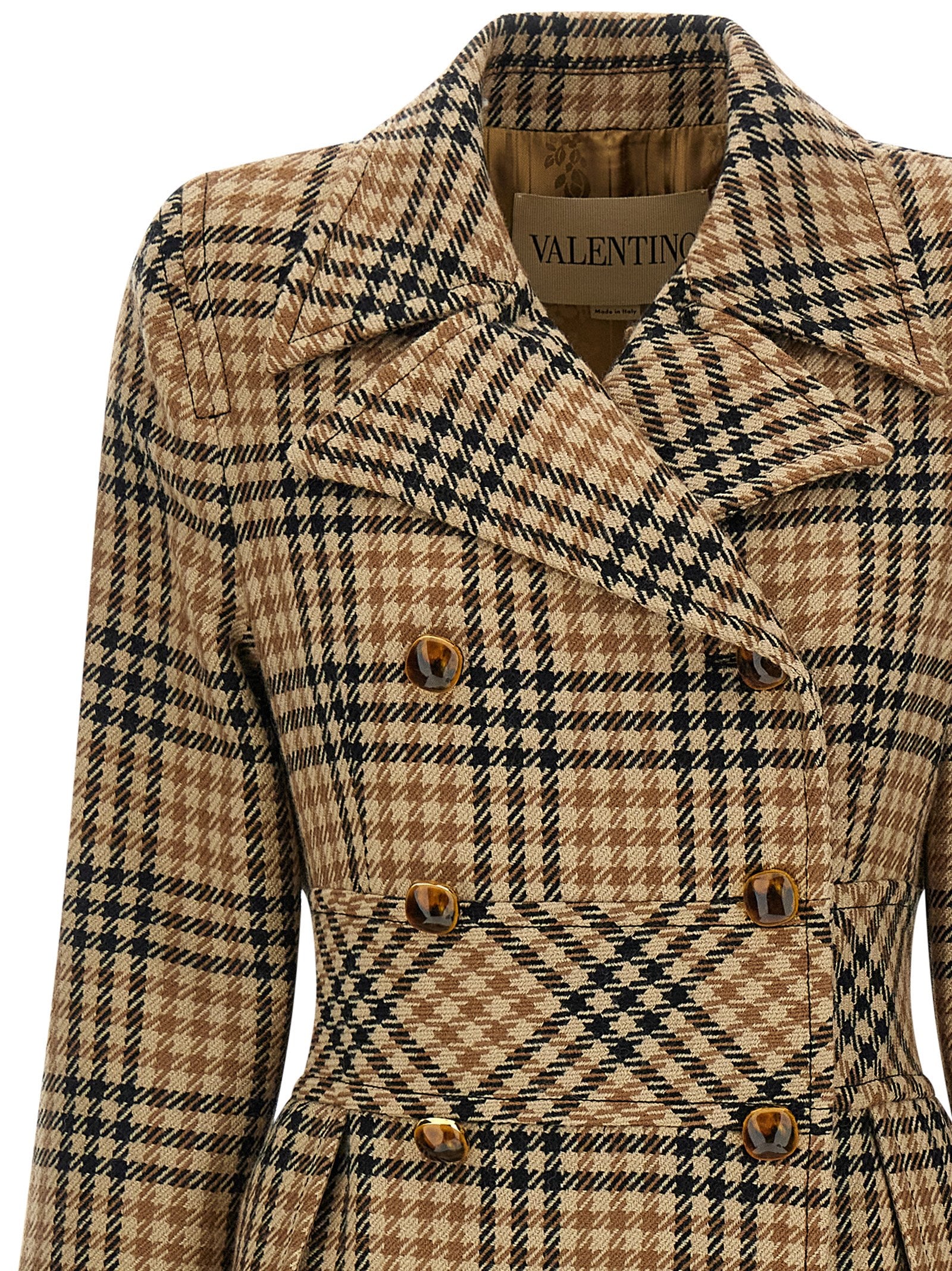 Valentino Garavani Double-Breasted Virgin Wool Long Coat in Brown