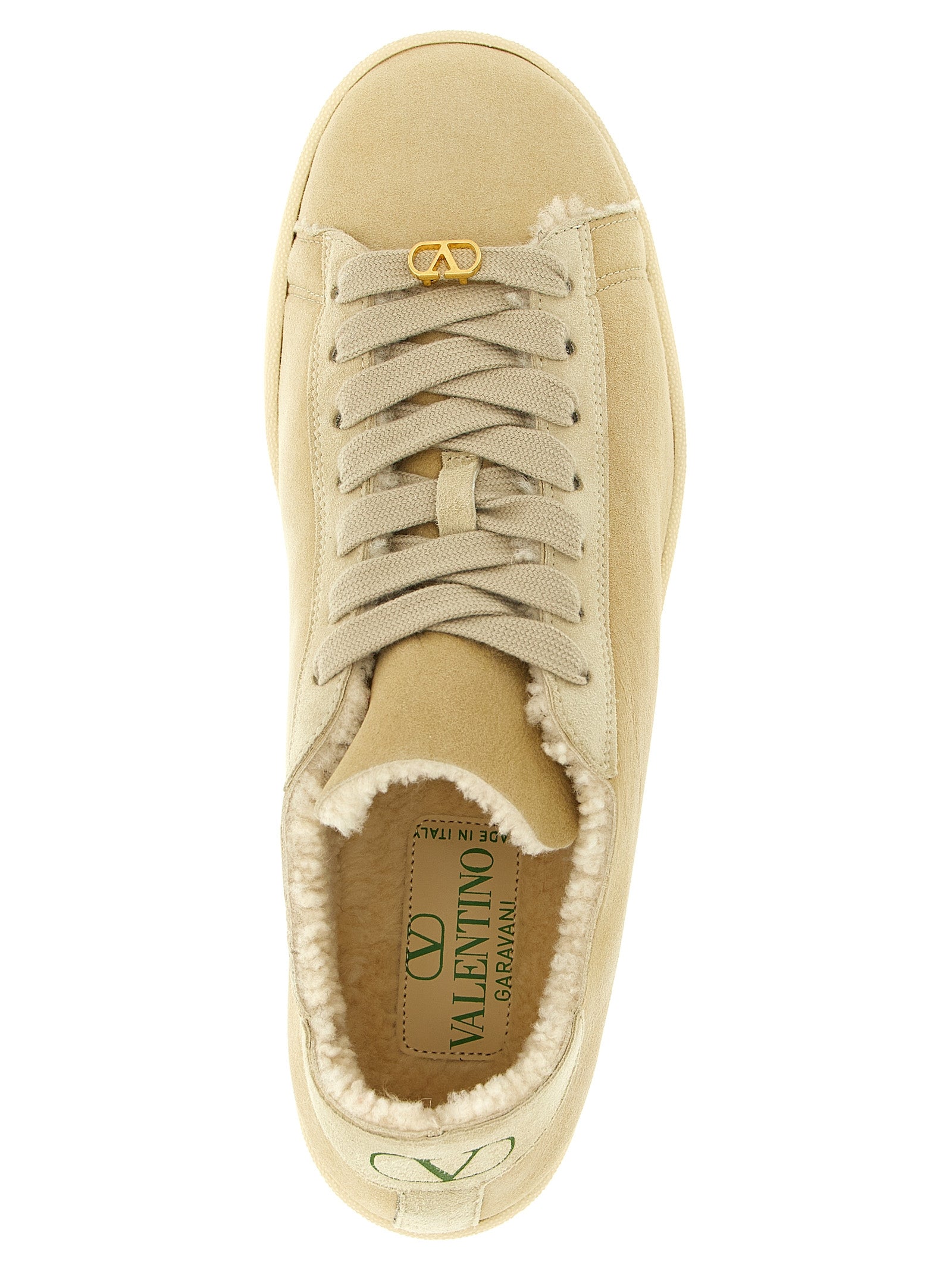 Valentino Garavani Royco Beige Goatskin Shearling Low Top Sneakers