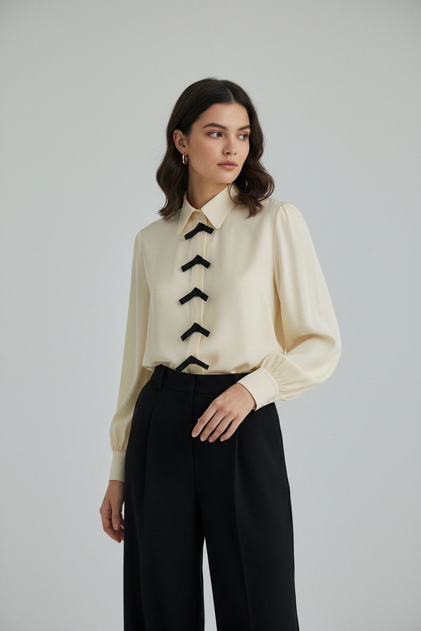 Valentino Garavani De Chine Beige Silk Blouse
