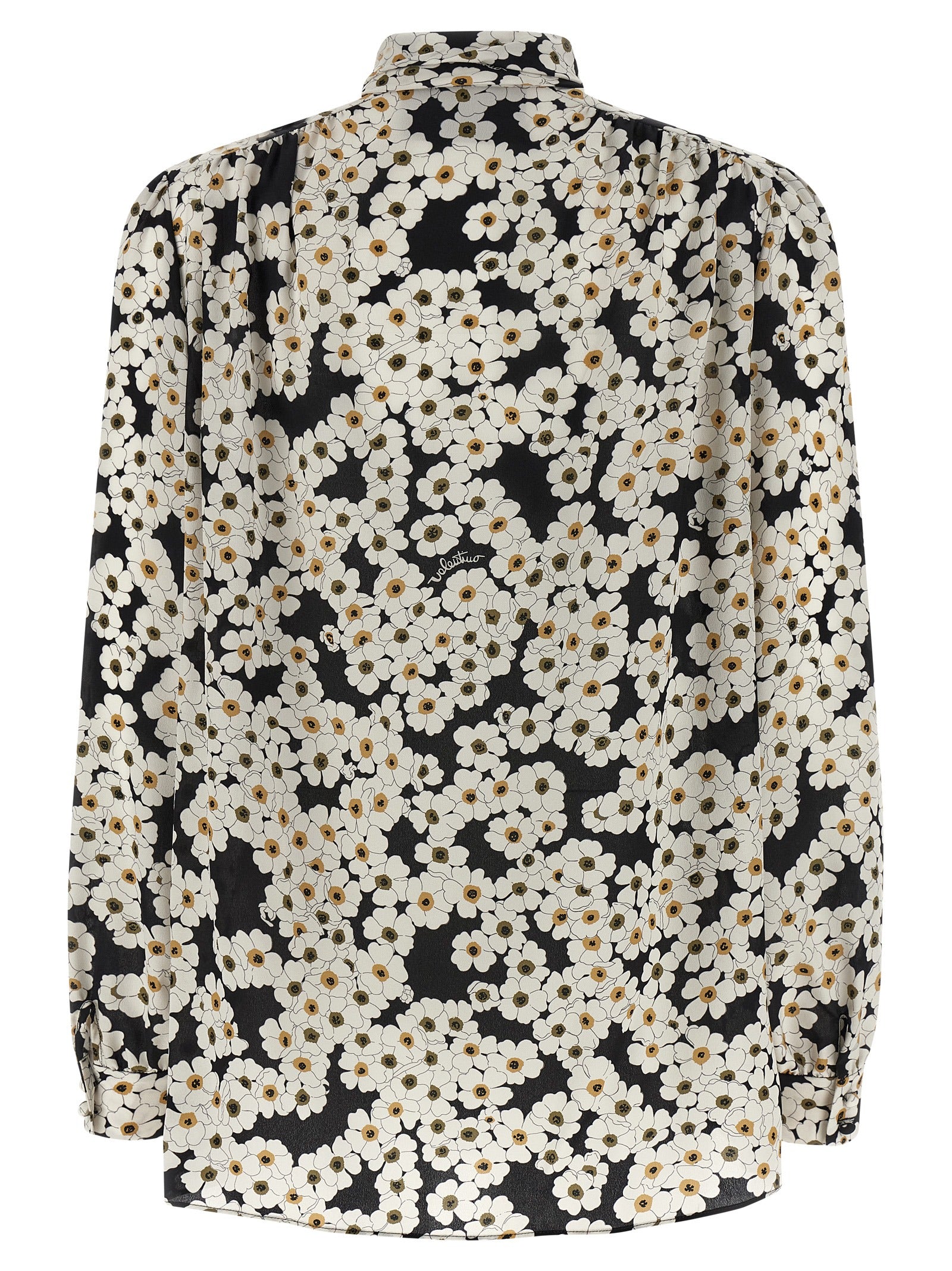 Valentino Garavani Après l'Hivier White Black Silk Crepe de Chine Blouse Puff Shoulders Scarf Detail Women