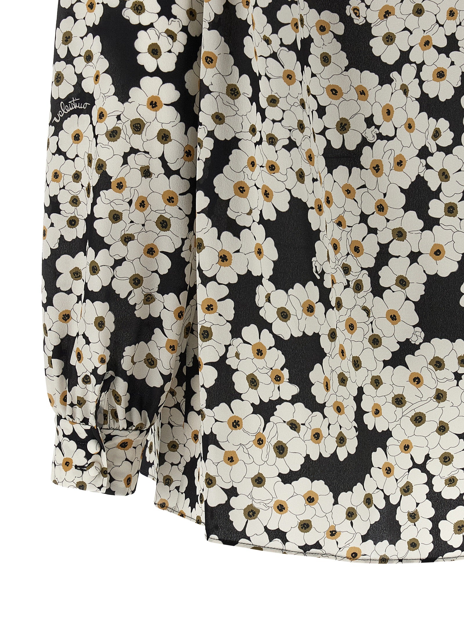 Valentino Garavani Après l'Hivier White Black Silk Crepe de Chine Blouse Puff Shoulders Scarf Detail Women