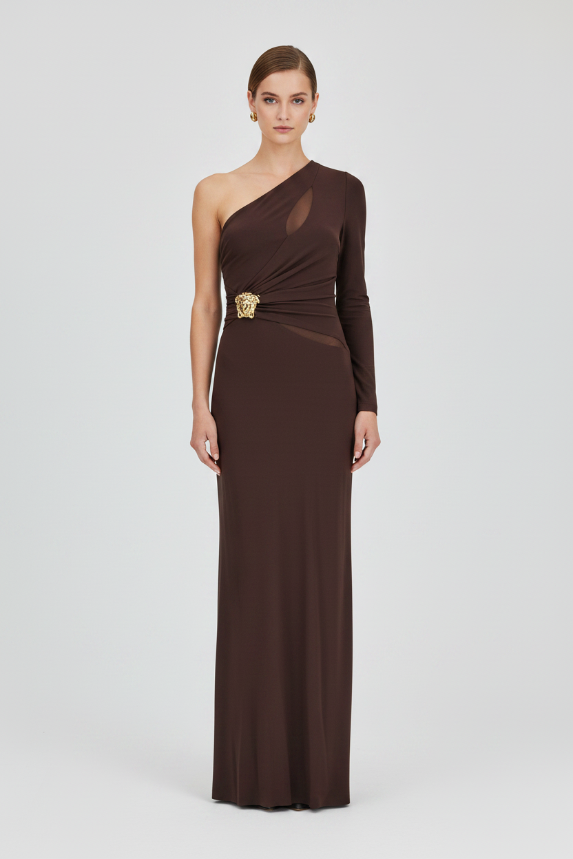 Brown One-Shoulder Long Dress Elisabetta Franchi – Red Carpet
