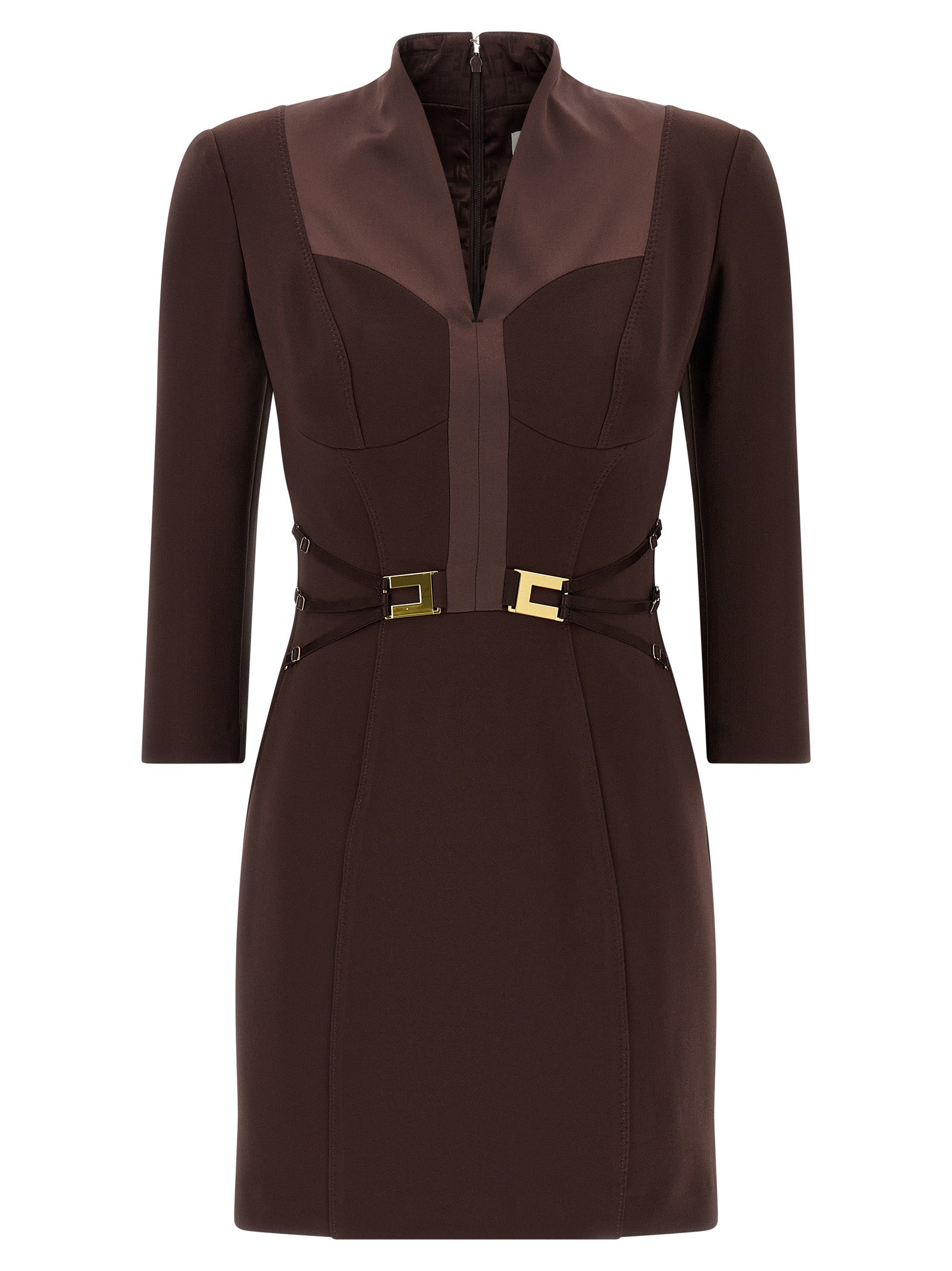 Brown Stretch Crêpe Mini Dress Elisabetta Franchi – Corset Edition