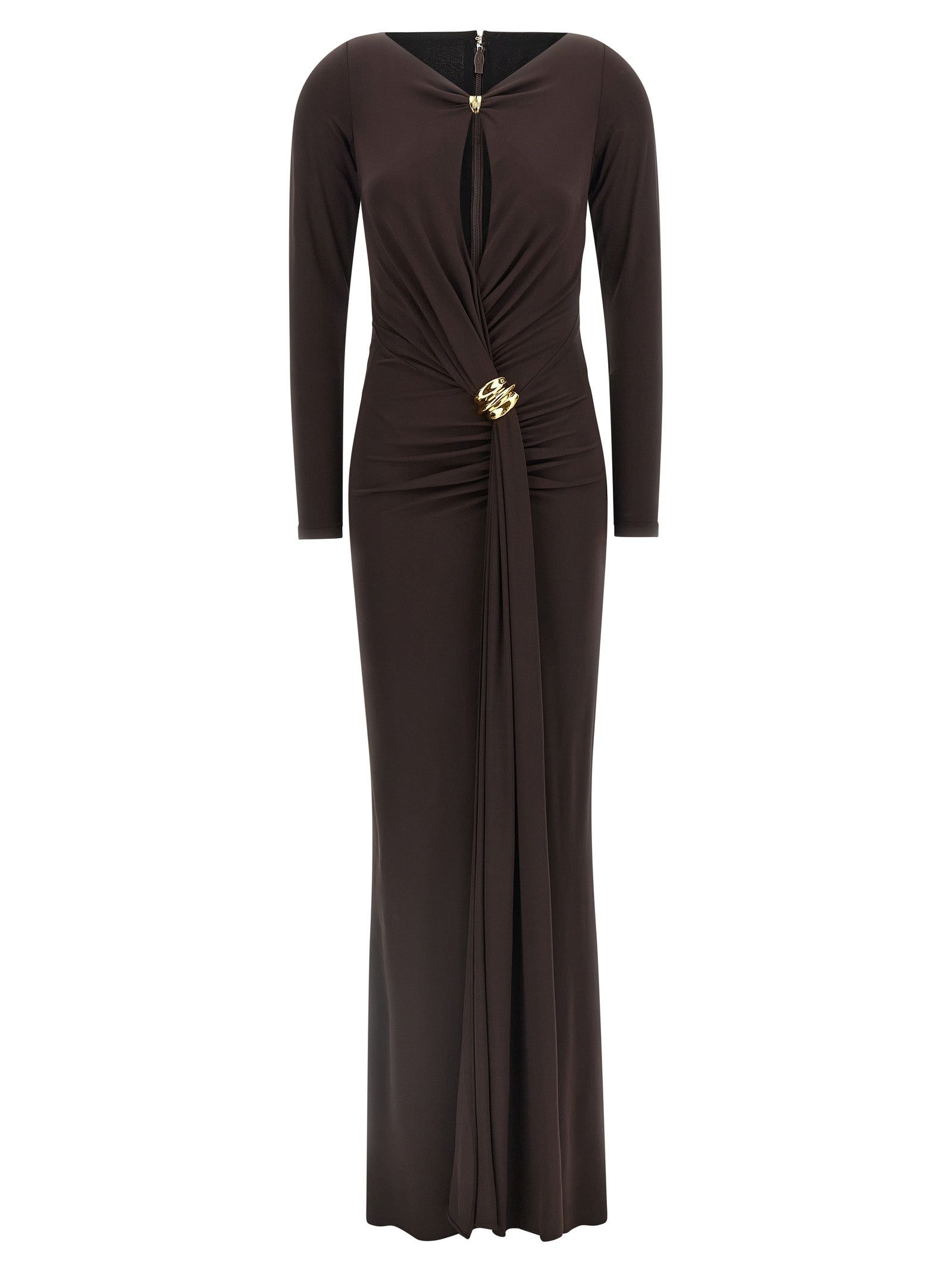 Brown Viscose Long Dress Elisabetta Franchi – Red Carpet