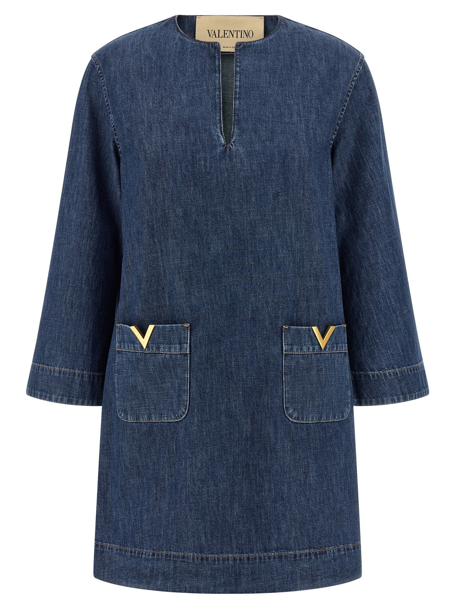 Valentino Garavani VGold Denim Mini Dress in Medium Blue