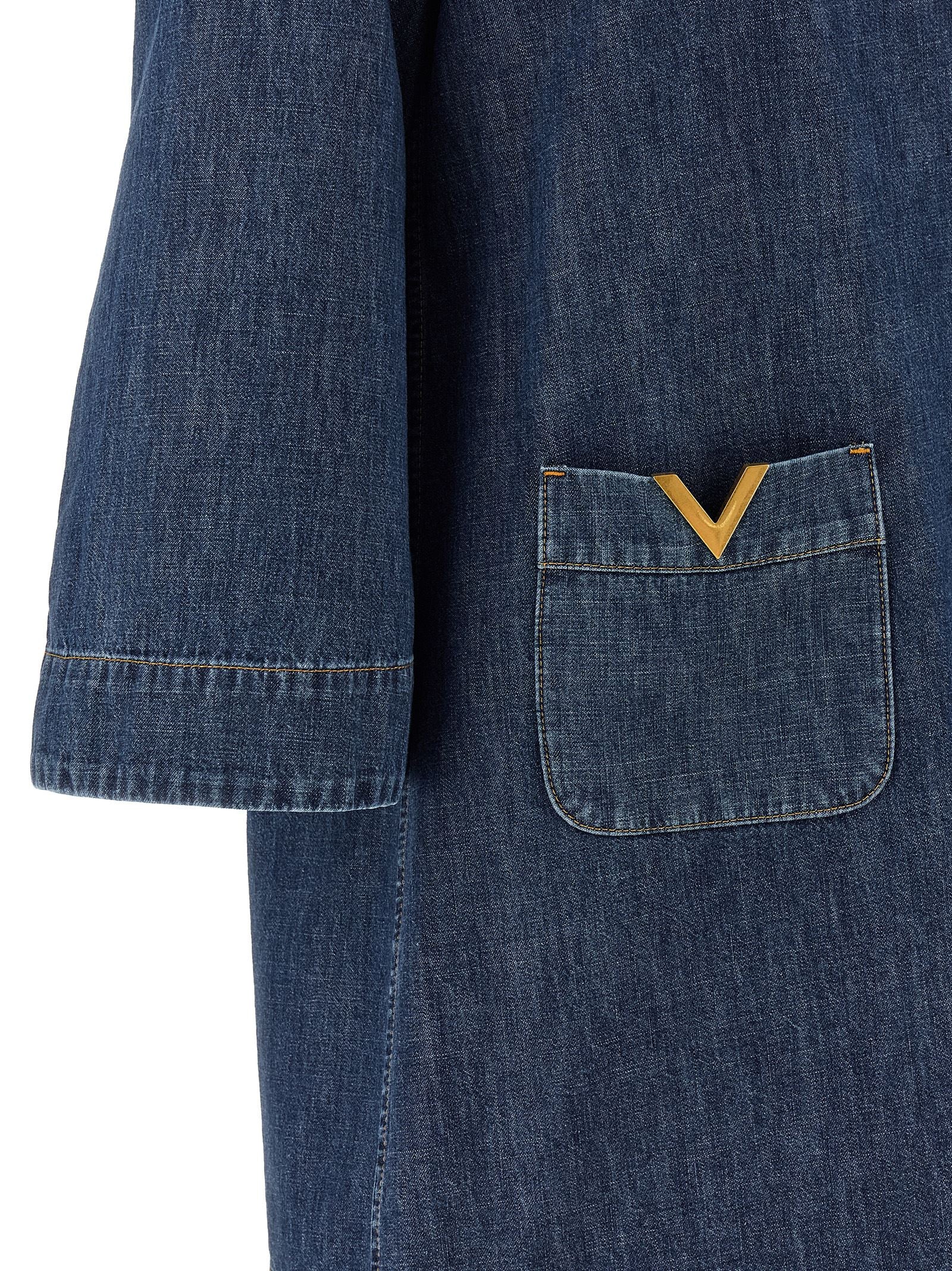 Valentino Garavani VGold Denim Mini Dress in Medium Blue