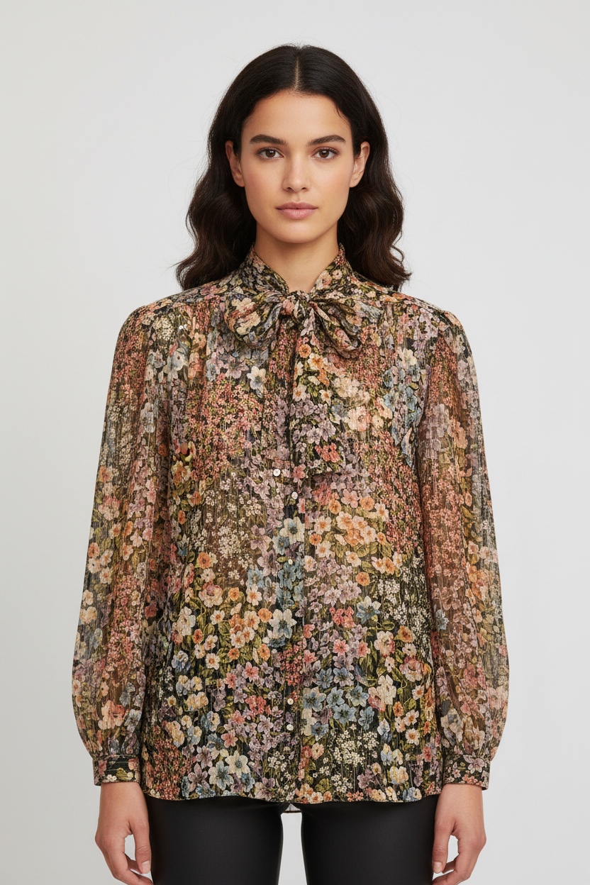 Valentino Garavani Après l'Hiver Fiorellini Silk Lamé Blouse in Multicolor