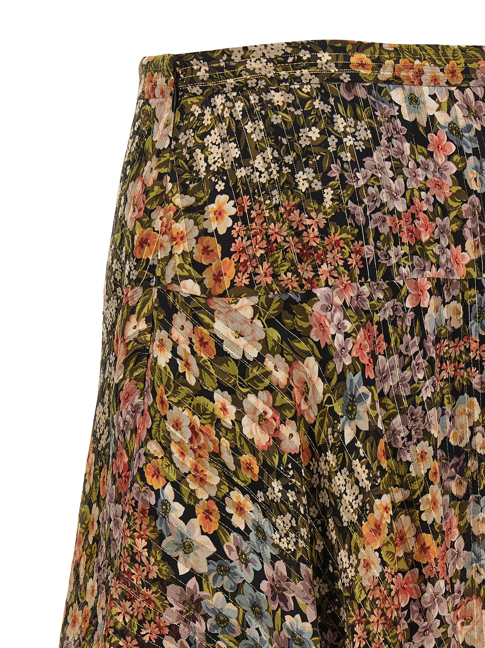 Valentino Garavani Après l'Hiver Fiorellini Silk Lamé Midi Skirt