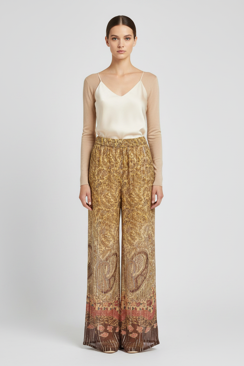 Valentino Garavani Voyage Imaginaire Paisley Wide-Leg Silk Pants
