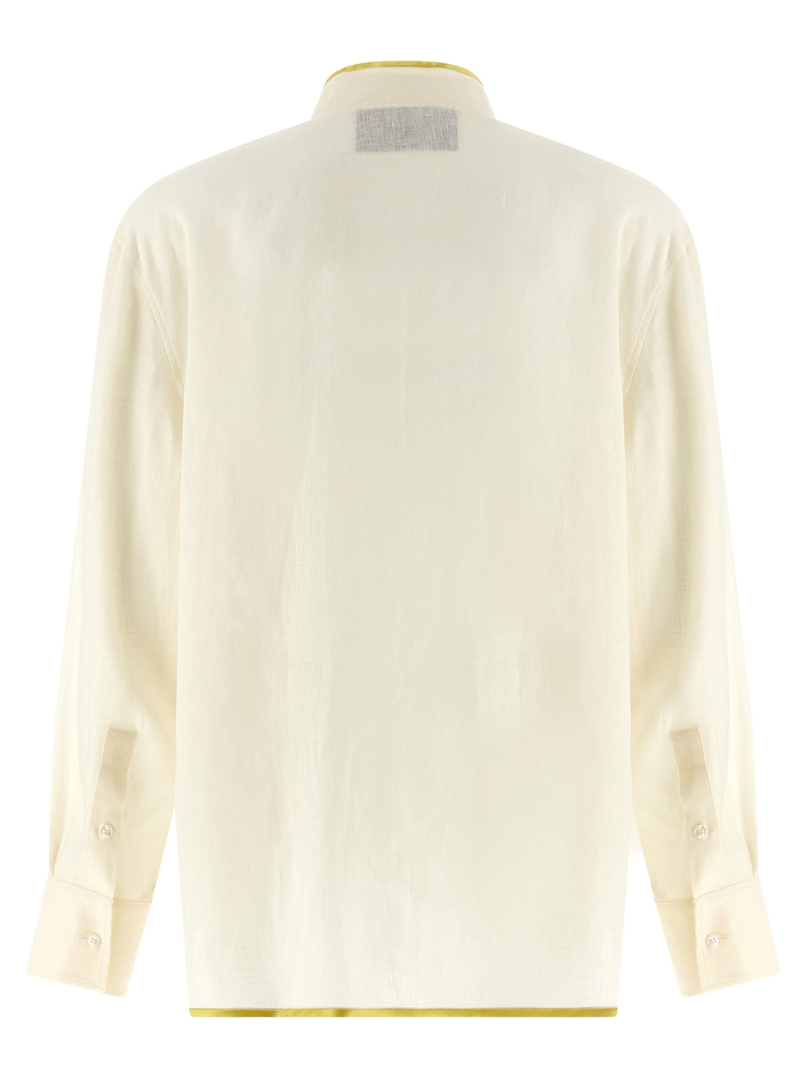 Valentino Garavani Floral Embroidered Linen Shirt in Ivory with Chartreuse Trim